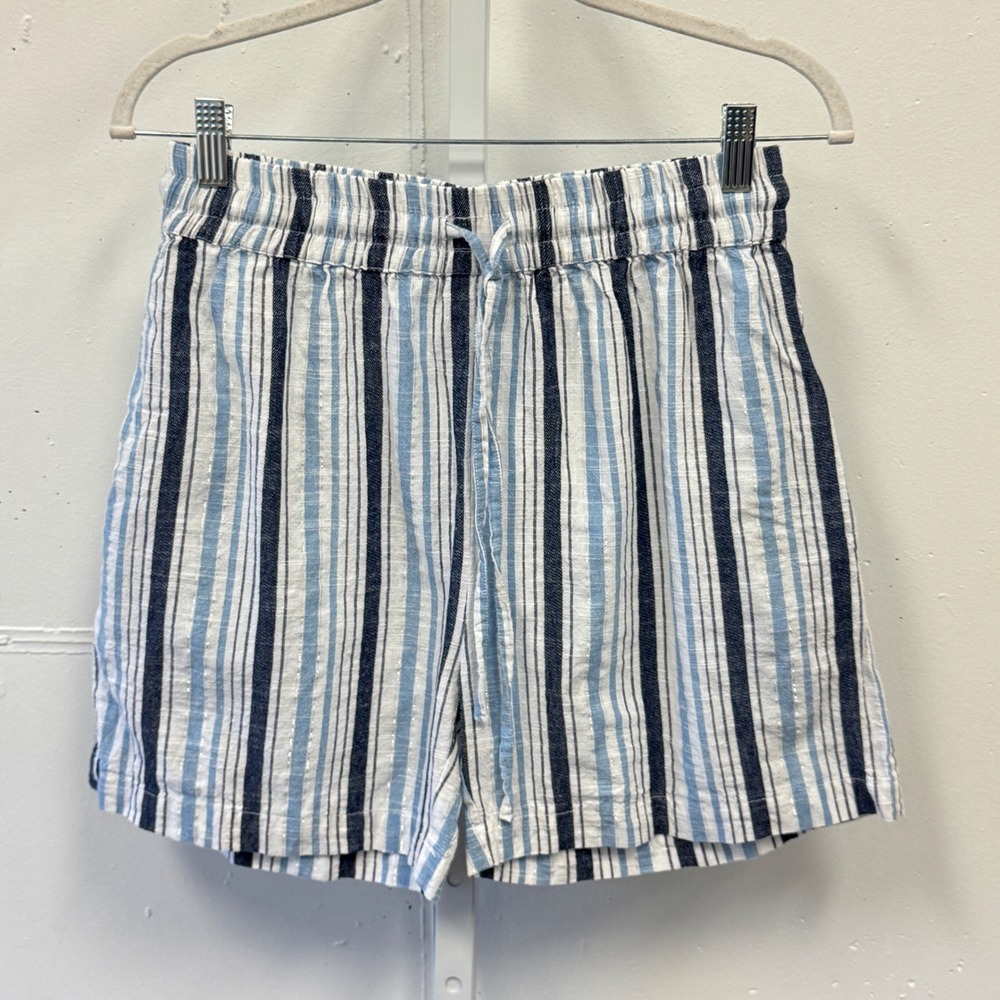 Argee Design Studio Blue White Striped Cotton Drawstring Shorts‎ Women's Medium